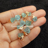 Raw Aquamarine Copper Electroplated Pendant Connectors, March Birthstone, Sold By Piece